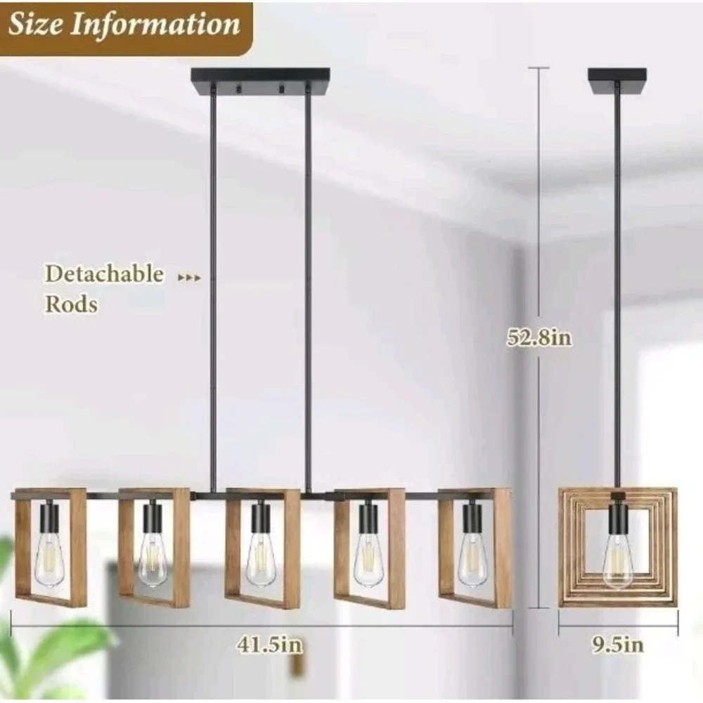 Farmhouse Kitchen Island Lighting, 5-Light Adjustable Dining Room